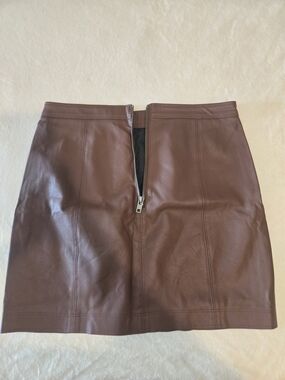 Shinestar Medium Faux Leather Mini Skirt in Brown Zip Up